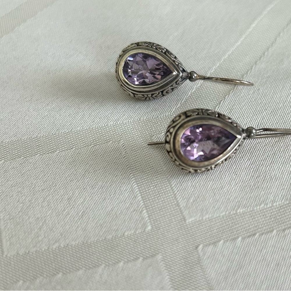 Silver and Amethyst Teardrop Earrings